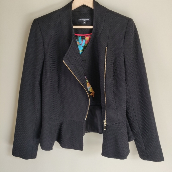 Mario Serrano Black Peplum Weave Pattern Zip-Up Blazer Jacket Size 8 - Picture 2 of 16
